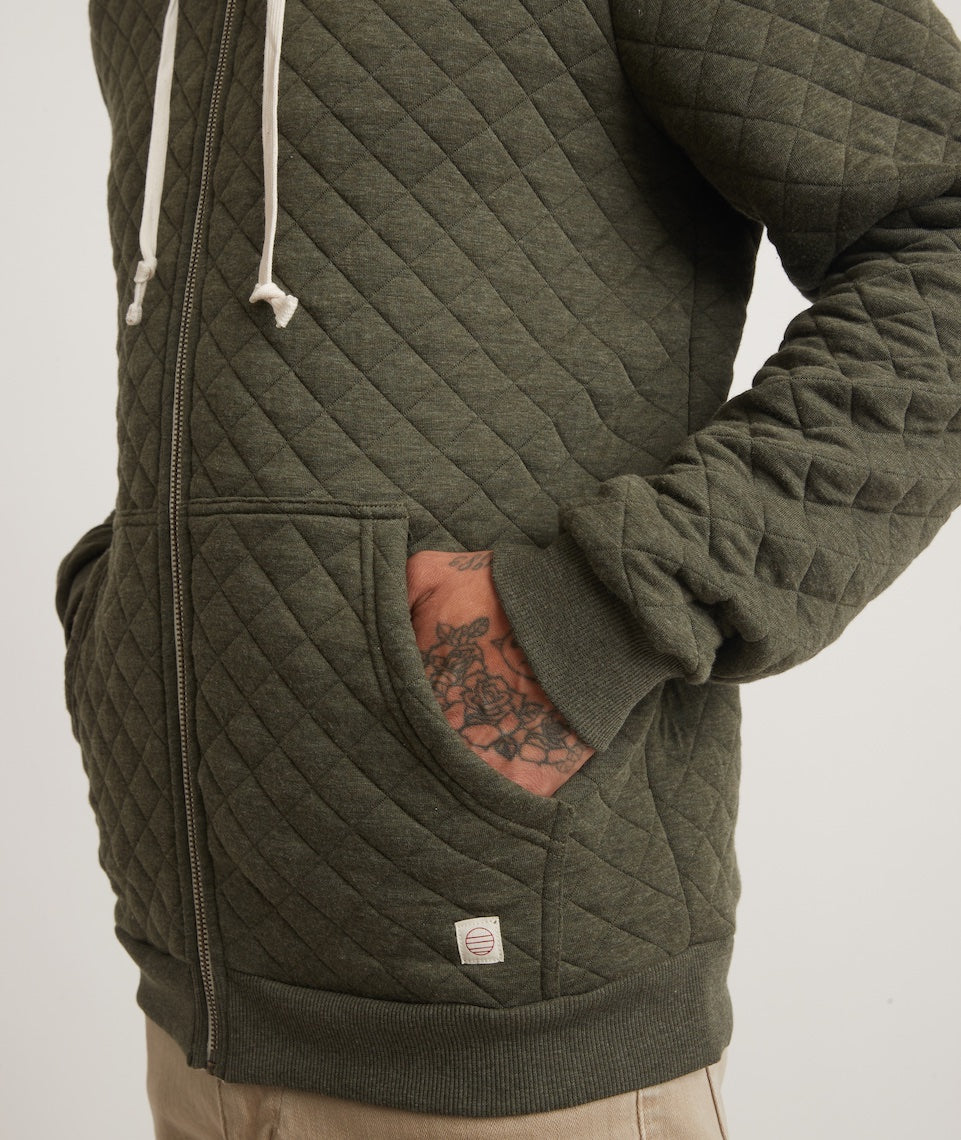 Corbet Quilted Full Zip Hoodie Olive Heather