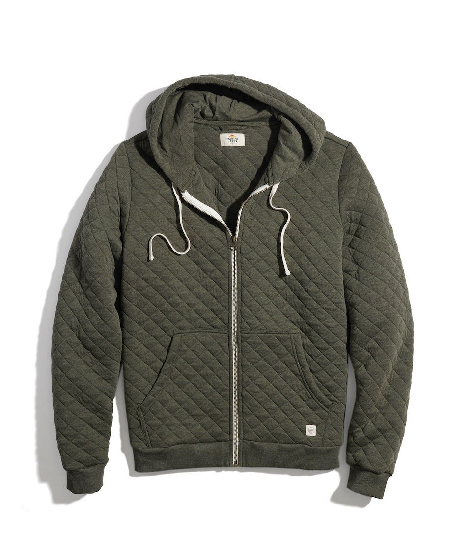 Corbet Quilted Full Zip Hoodie Olive Heather