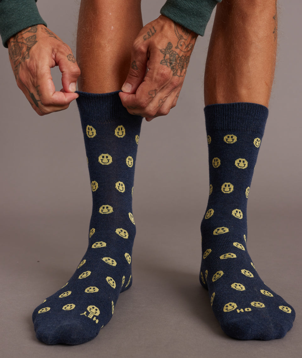 Crew Sock in Navy/Smileys