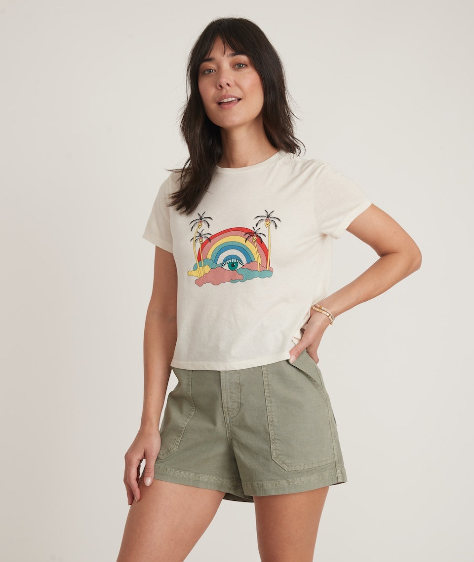 Crop Graphic Tee Rainbow Palm