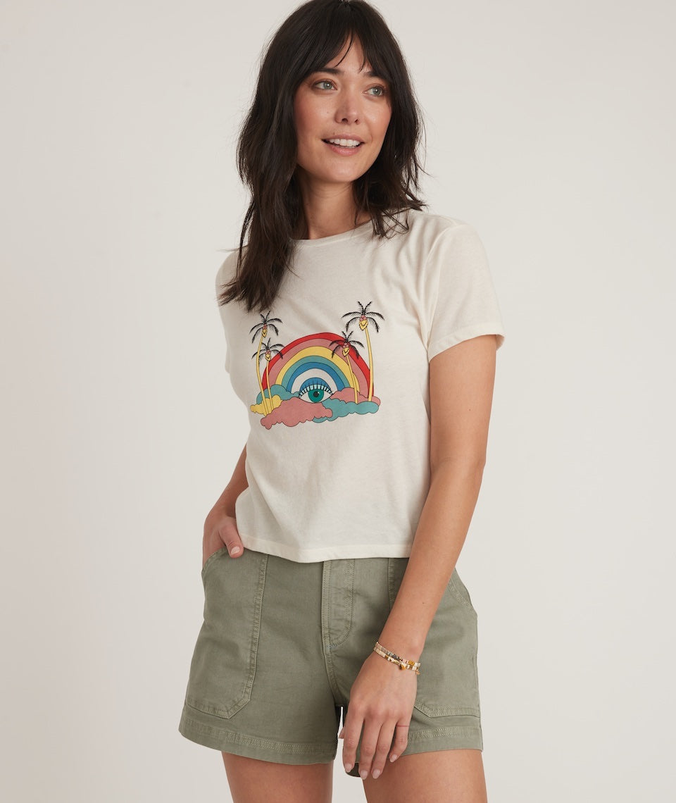 Crop Graphic Tee Rainbow Palm