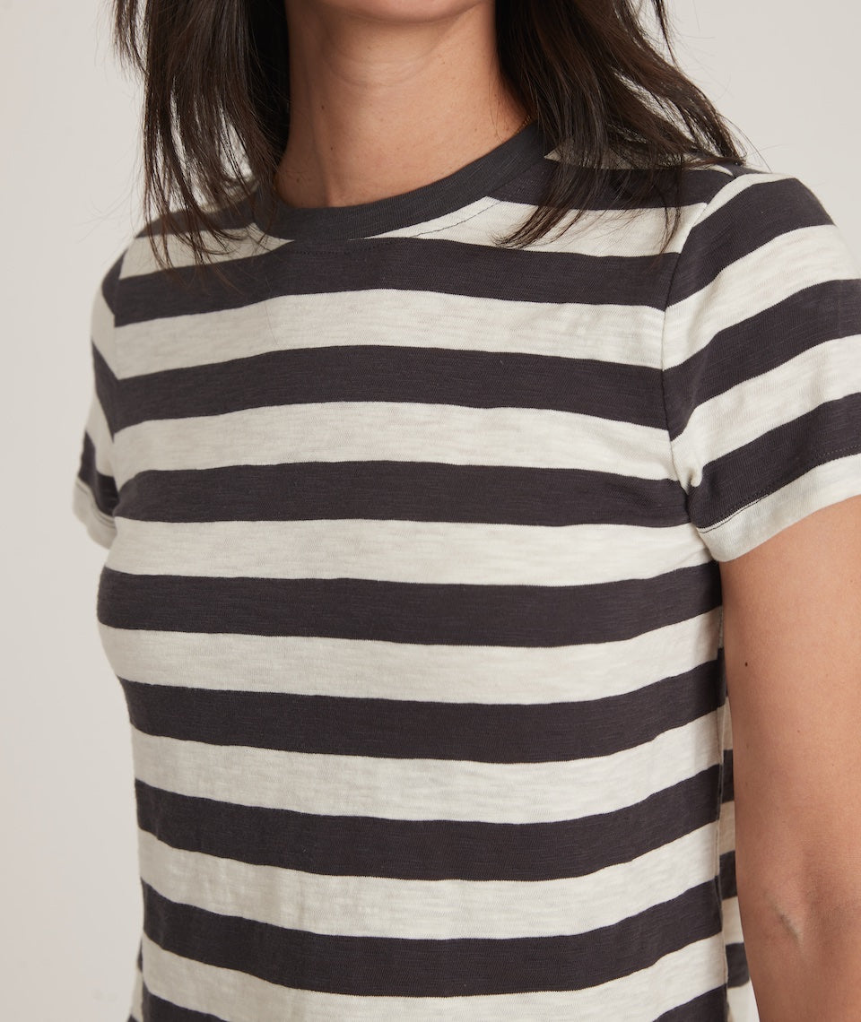 Crop Tee Soft Black/Cream Stripe