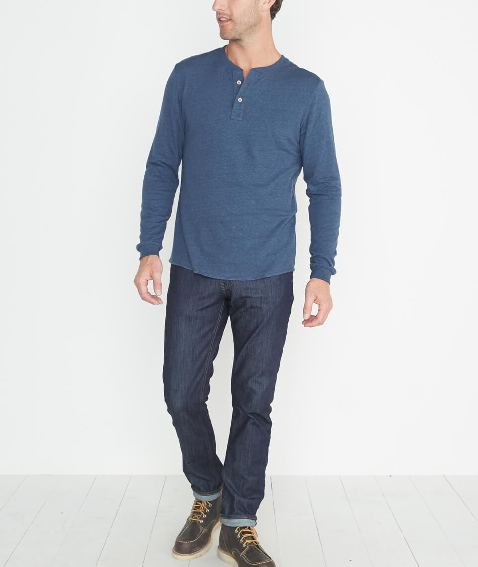 Double Knit Henley Deep Denim