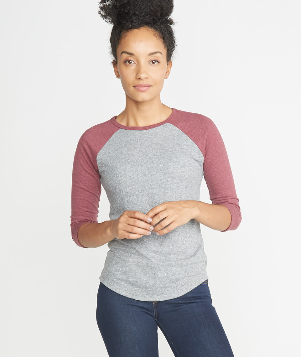 Double Knit Baseball Raglan Heather Grey/Merlot