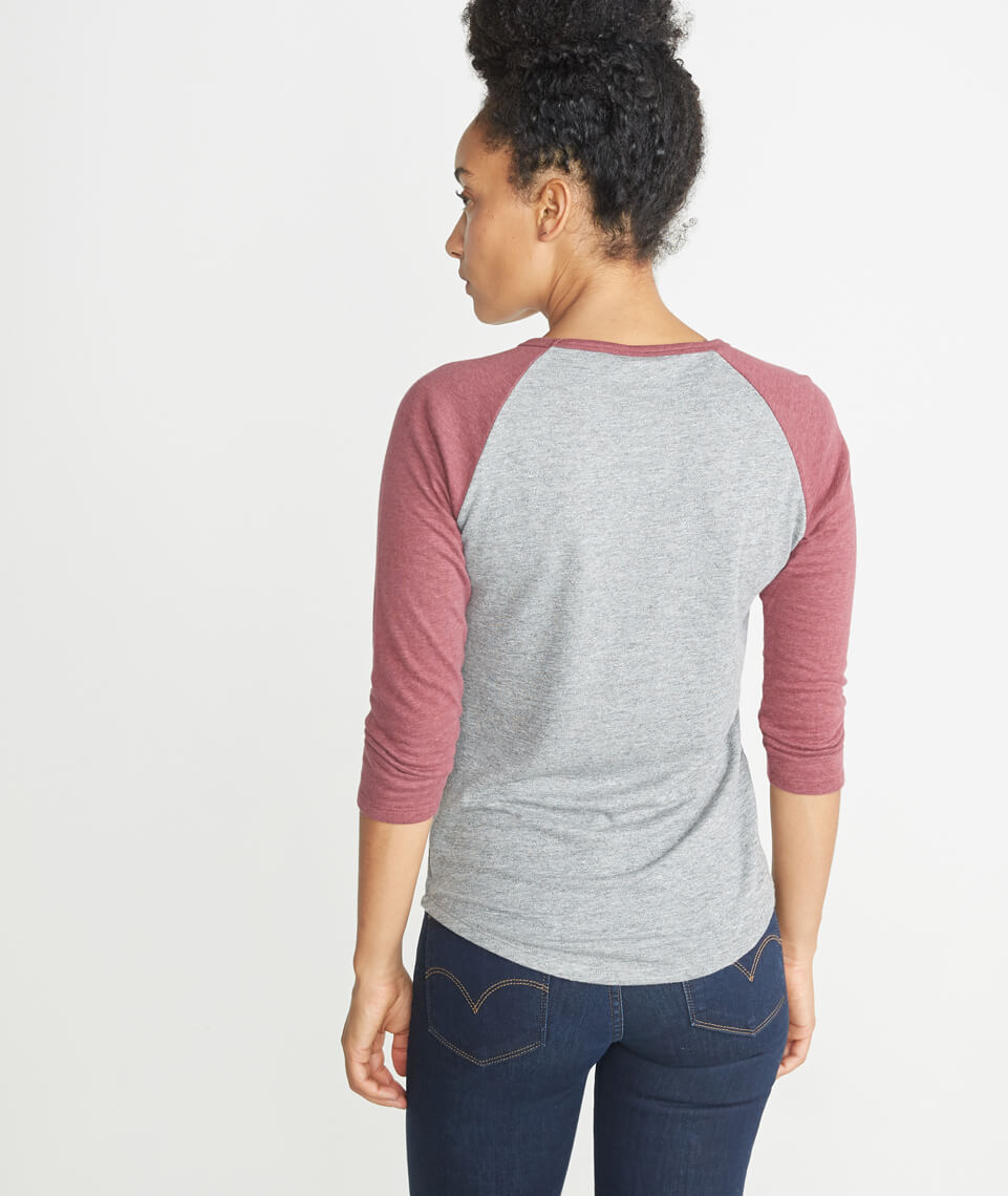 Double Knit Baseball Raglan Heather Grey/Merlot