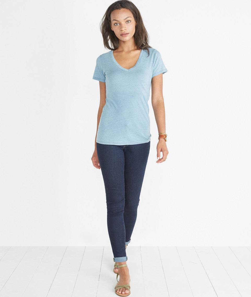 Slub V-Neck - Faded Indigo