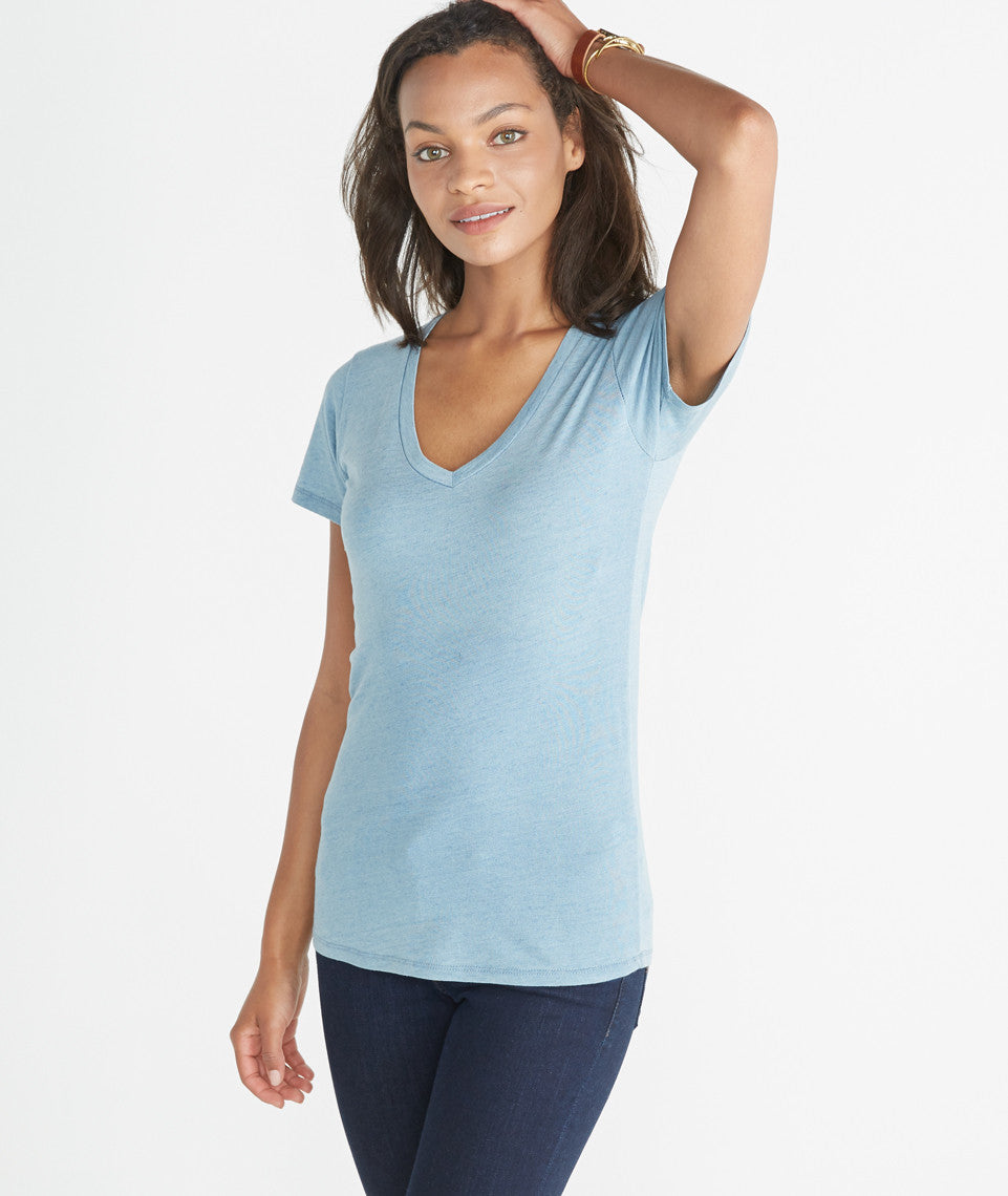 Slub V-Neck - Faded Indigo