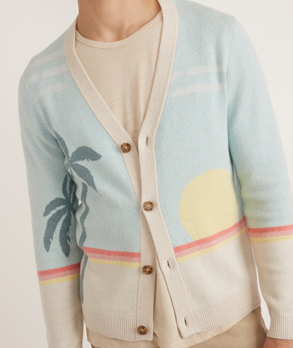 Finn Intarsia Cardigan in Sunset Palm