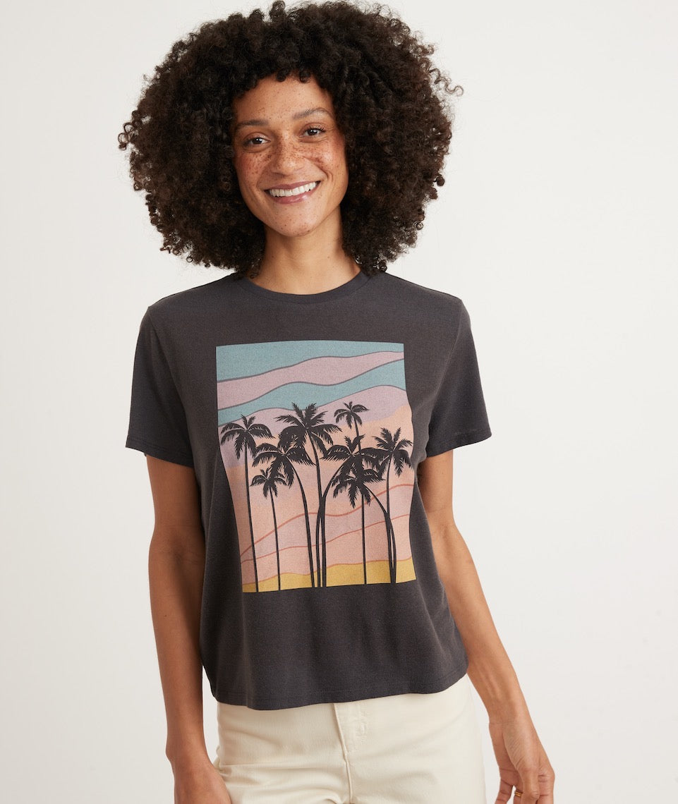 Re-Spun Crop Graphic Tee Black Palm