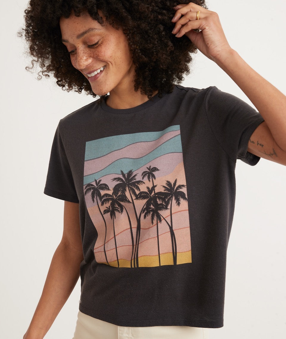 Re-Spun Crop Graphic Tee Black Palm