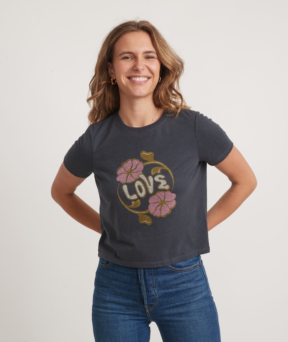 Graphic Triblend Crop Tee Flower Love