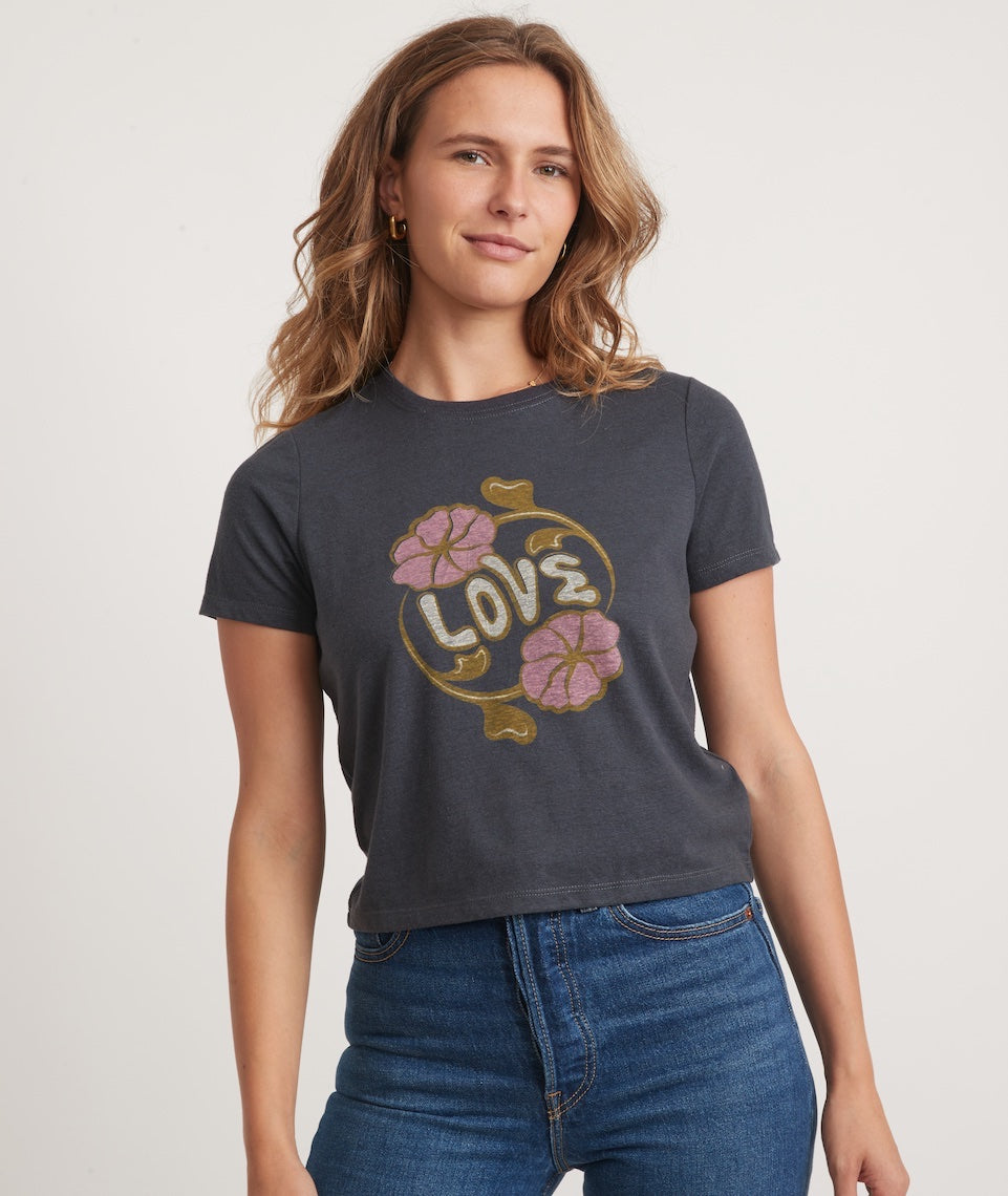 Graphic Triblend Crop Tee Flower Love