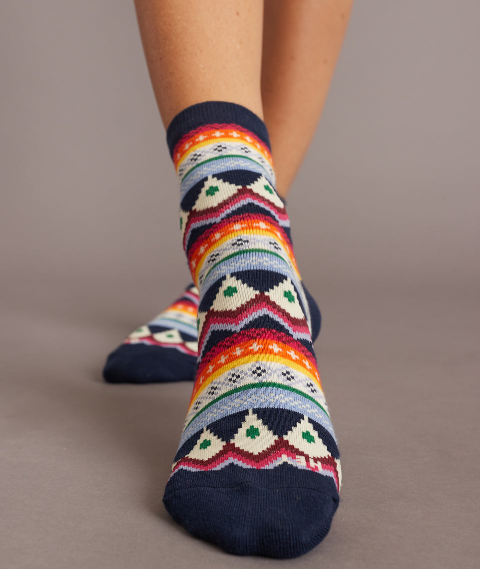 Hi-Ankle Sock in Navy Fairisle