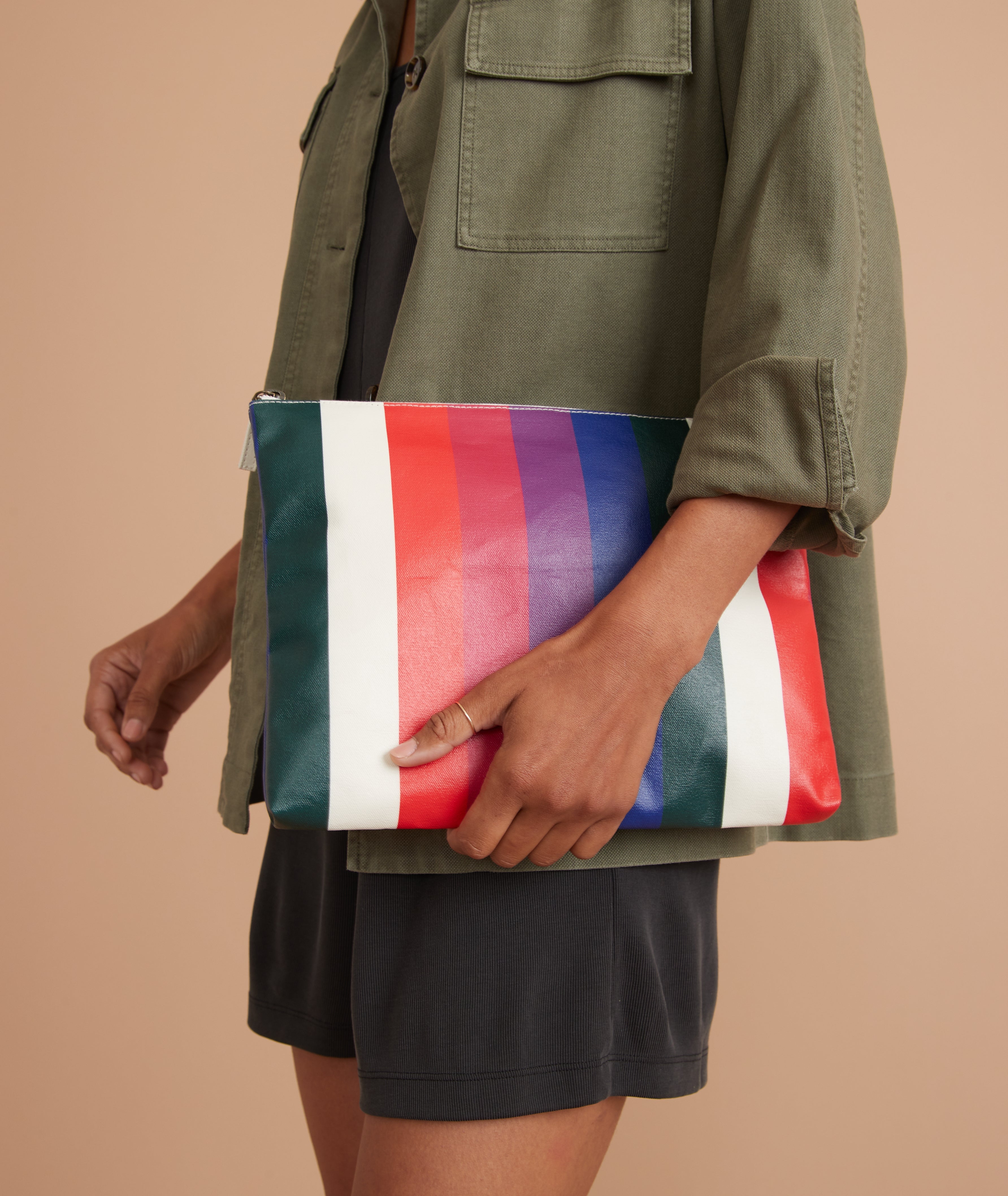 Large Pouch in Bold Multi Stripe