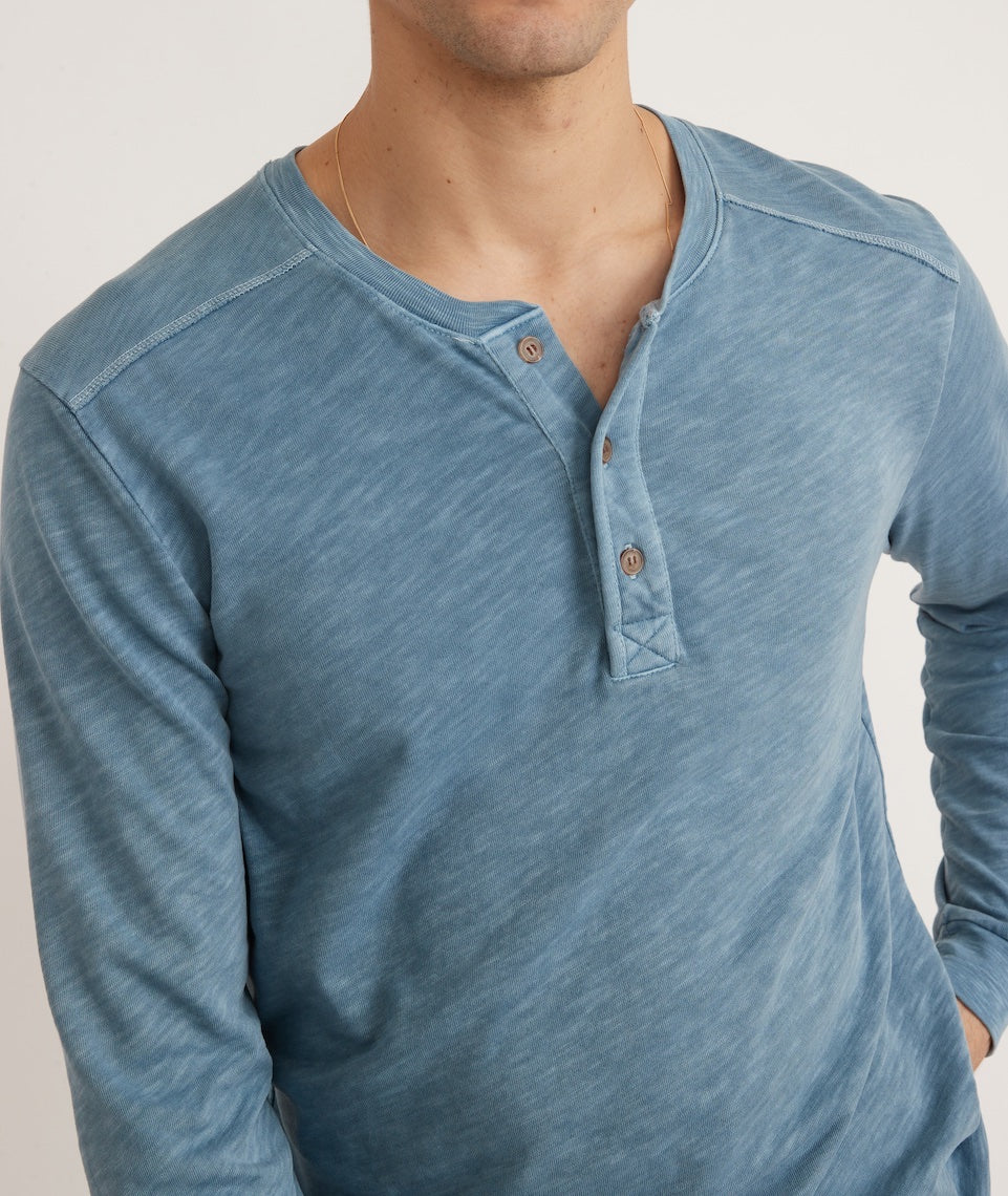 Vintage Heavy Slub Henley Provincial Blue