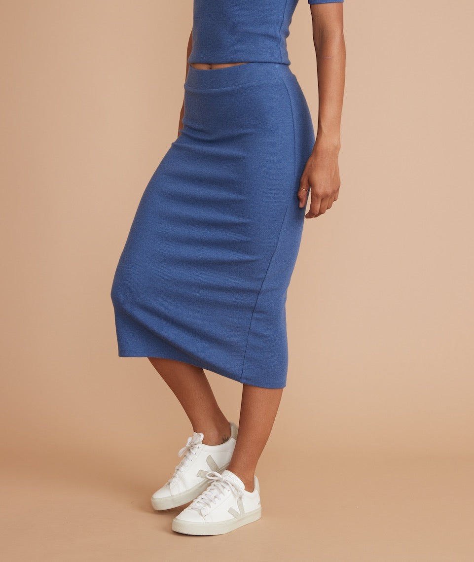 Lexi Rib Midi Skirt Blue Heather