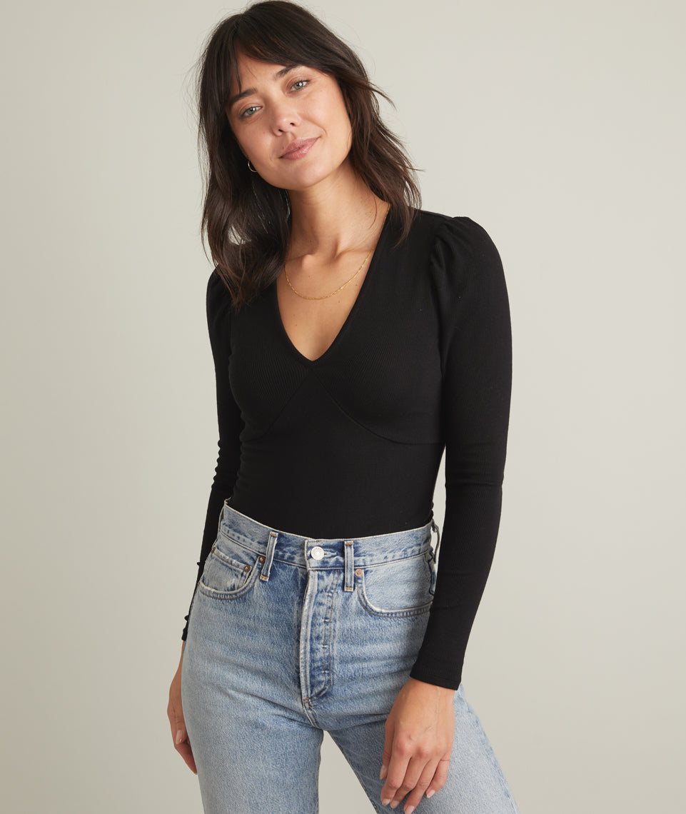 Lexi Rib V-Neck Top Black