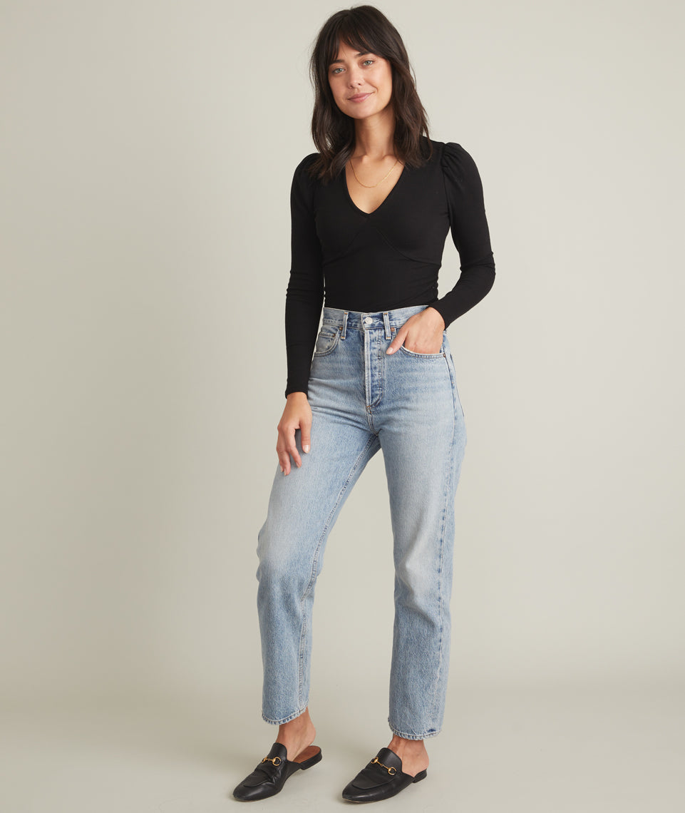 Lexi Rib V-Neck Top Black