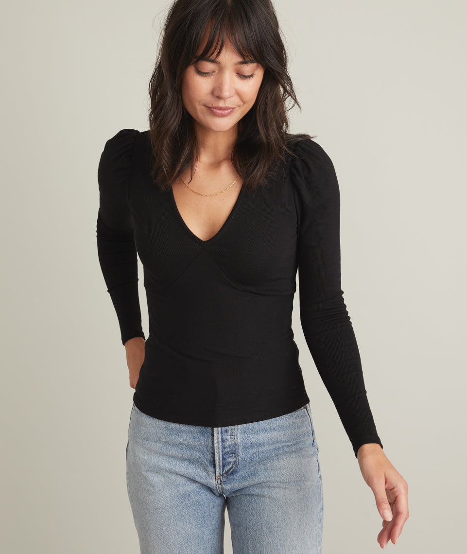 Lexi Rib V-Neck Top Black