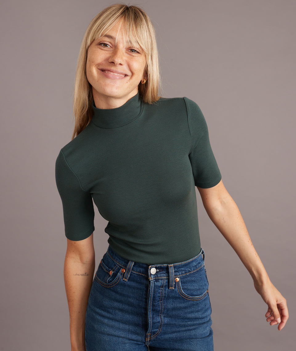 Lexi Rib Mock Neck Top Green Gables