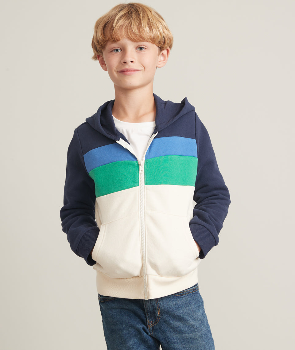 Mini Full Zip Hoodie Blue/Green Colorblock