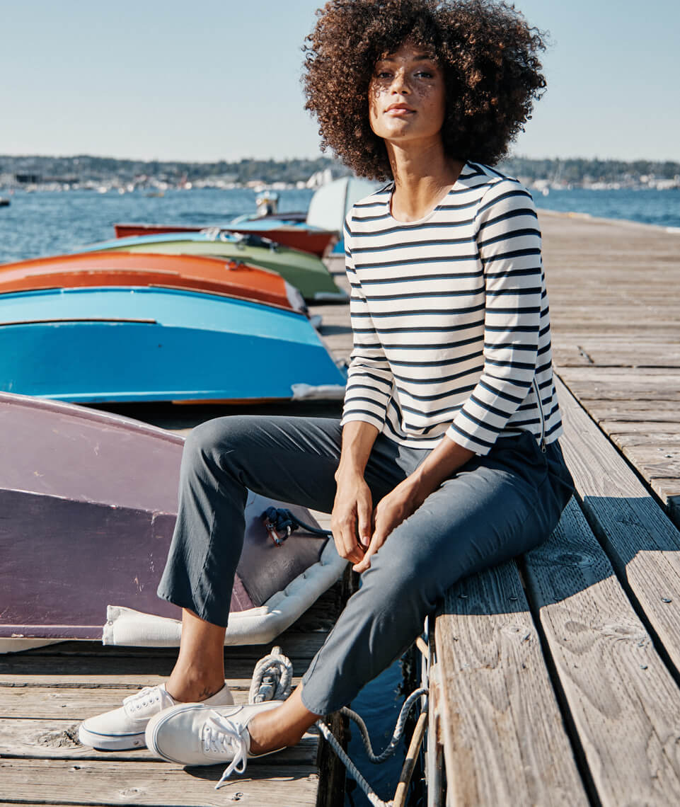 Polly Cropped Tunic White/Navy Stripe