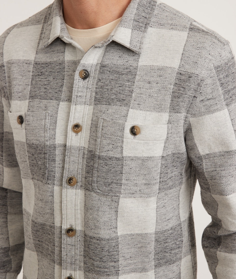Stretch Plaid Twill Layer Overshirt in Owen Brushed – Marine Grey