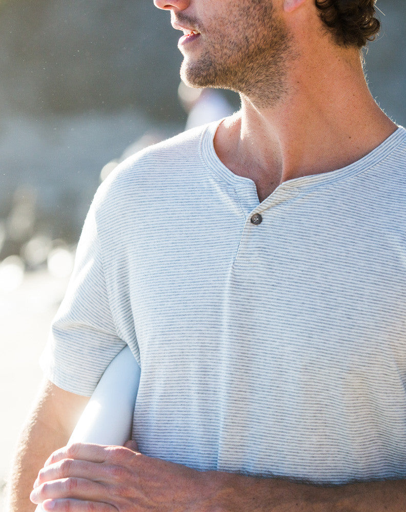 Shortsleeve Henley - Grey and White Stripe