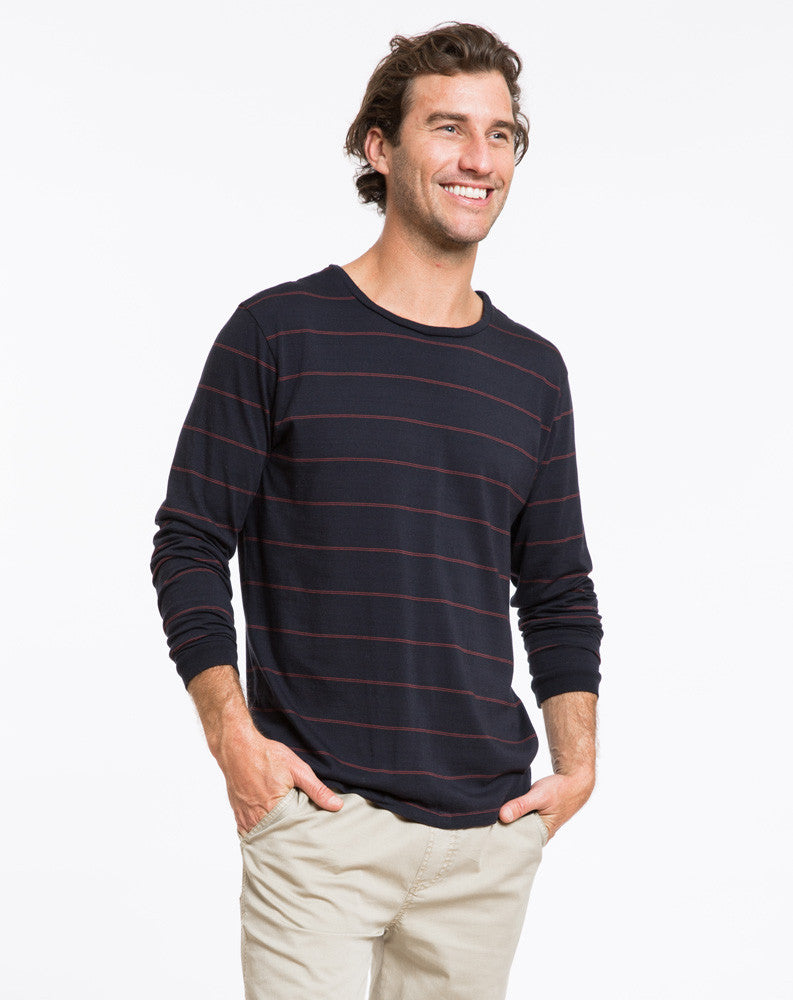 Longsleeve Striped Crewneck - Navy and Red Stripe