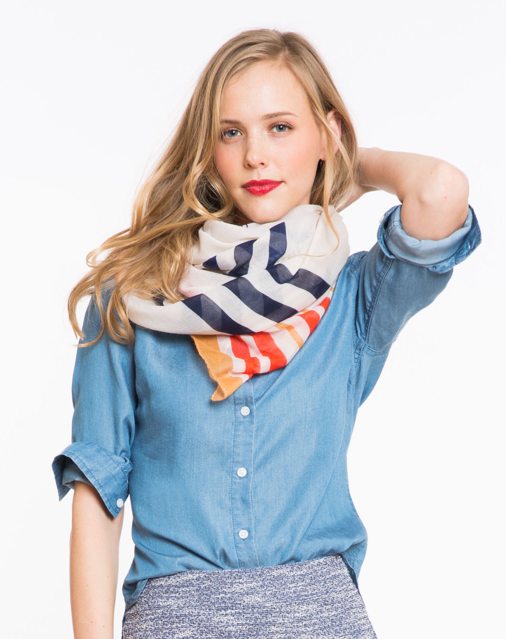 Madeline Striped Straight Scarf - Pink and Navy