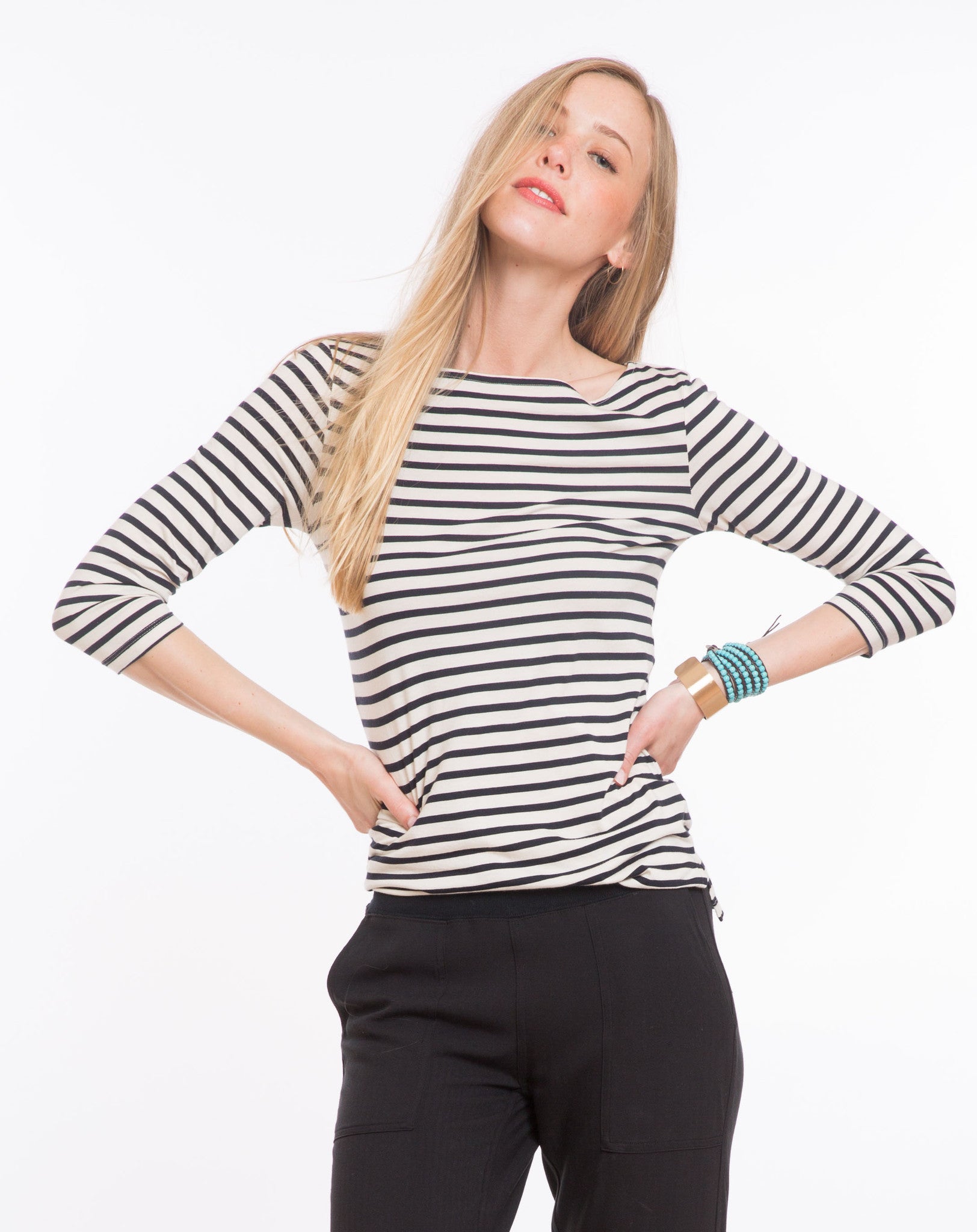 Darby Striped Boatneck Crew - Navy and White Stripe