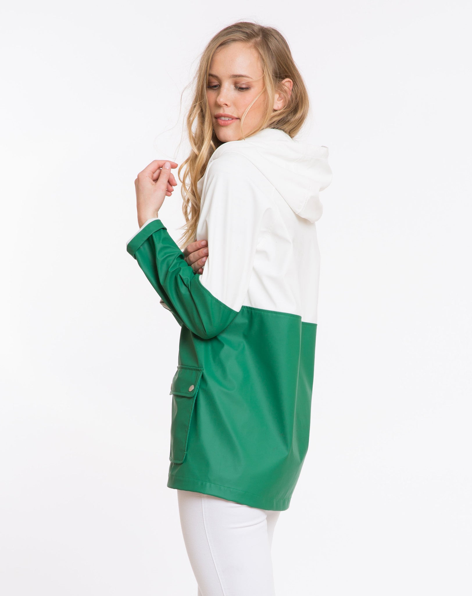 Classic Colorblock Raincoat - Green and White