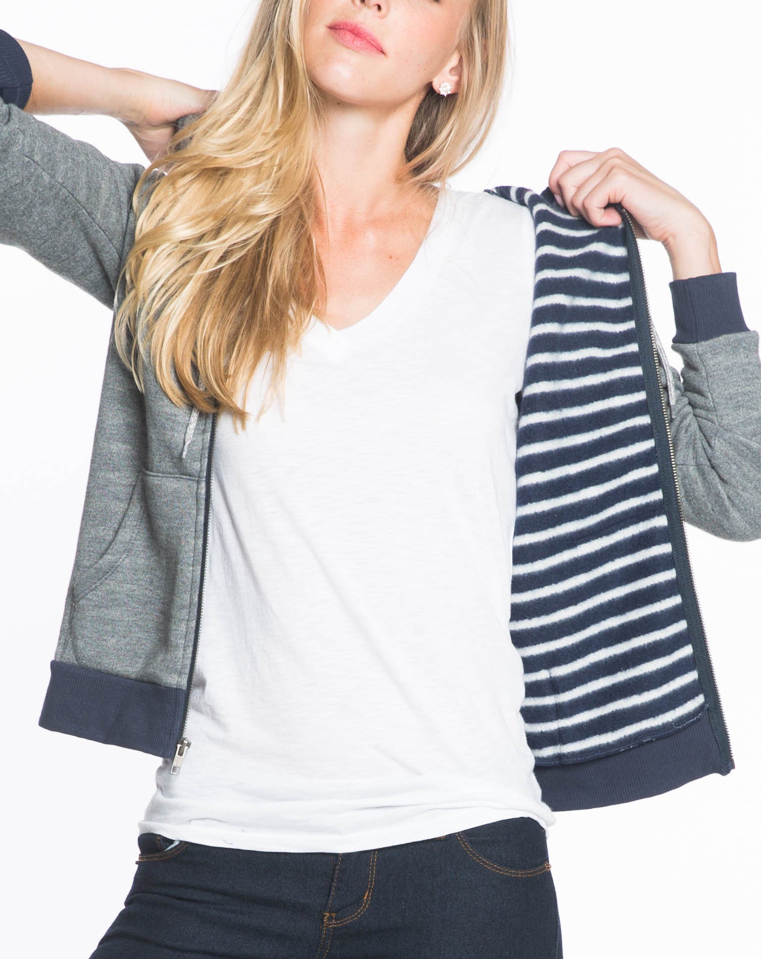 Lined Boyfriend Hoodie - Heather Grey with Stripes