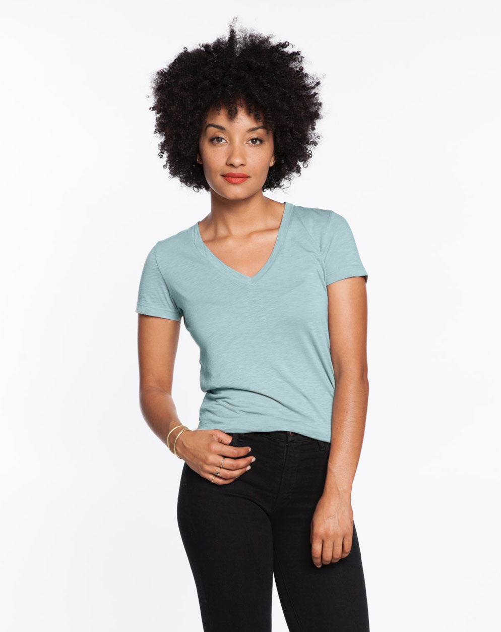 Slub V-Neck - Stone Blue