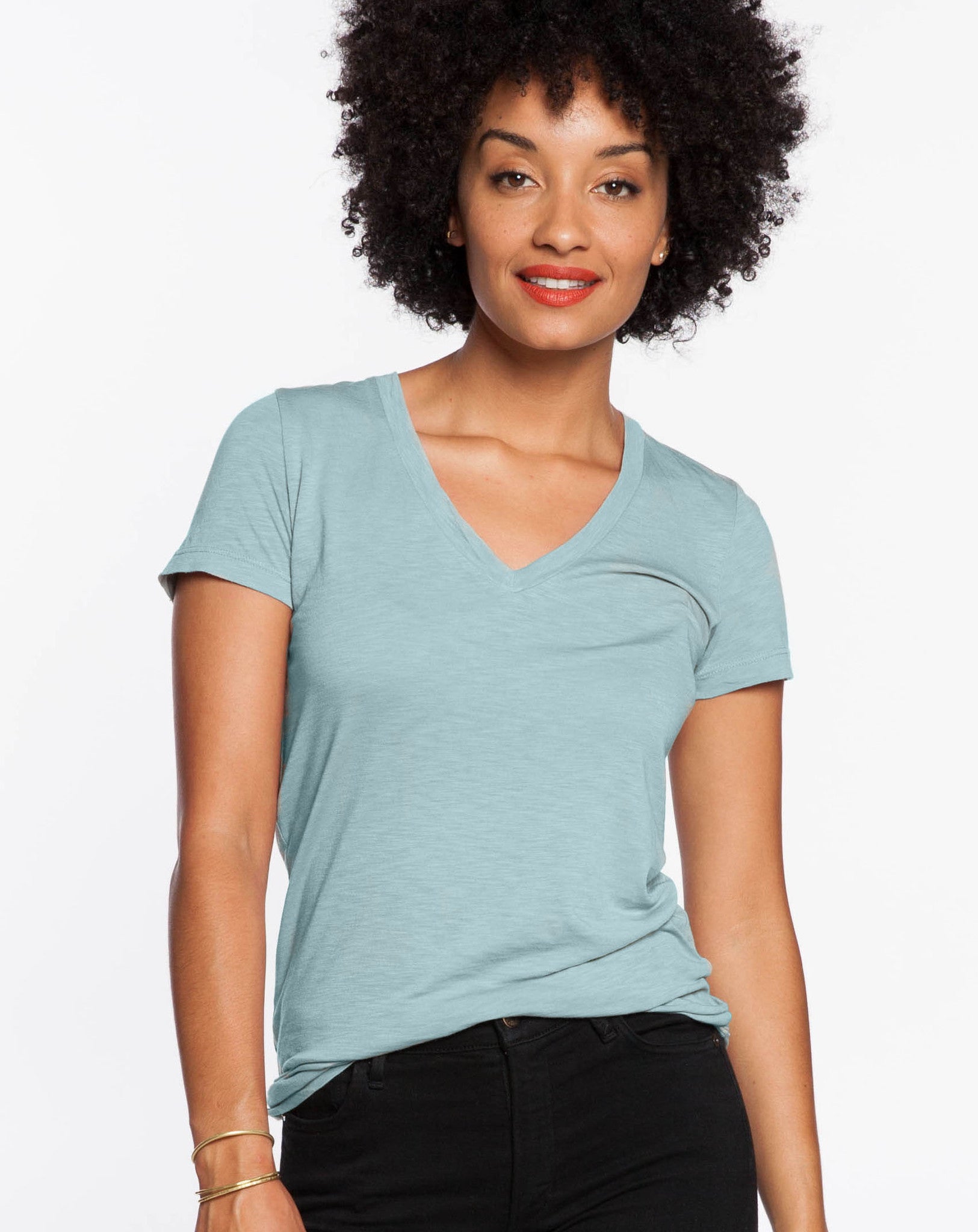 Slub V-Neck - Stone Blue