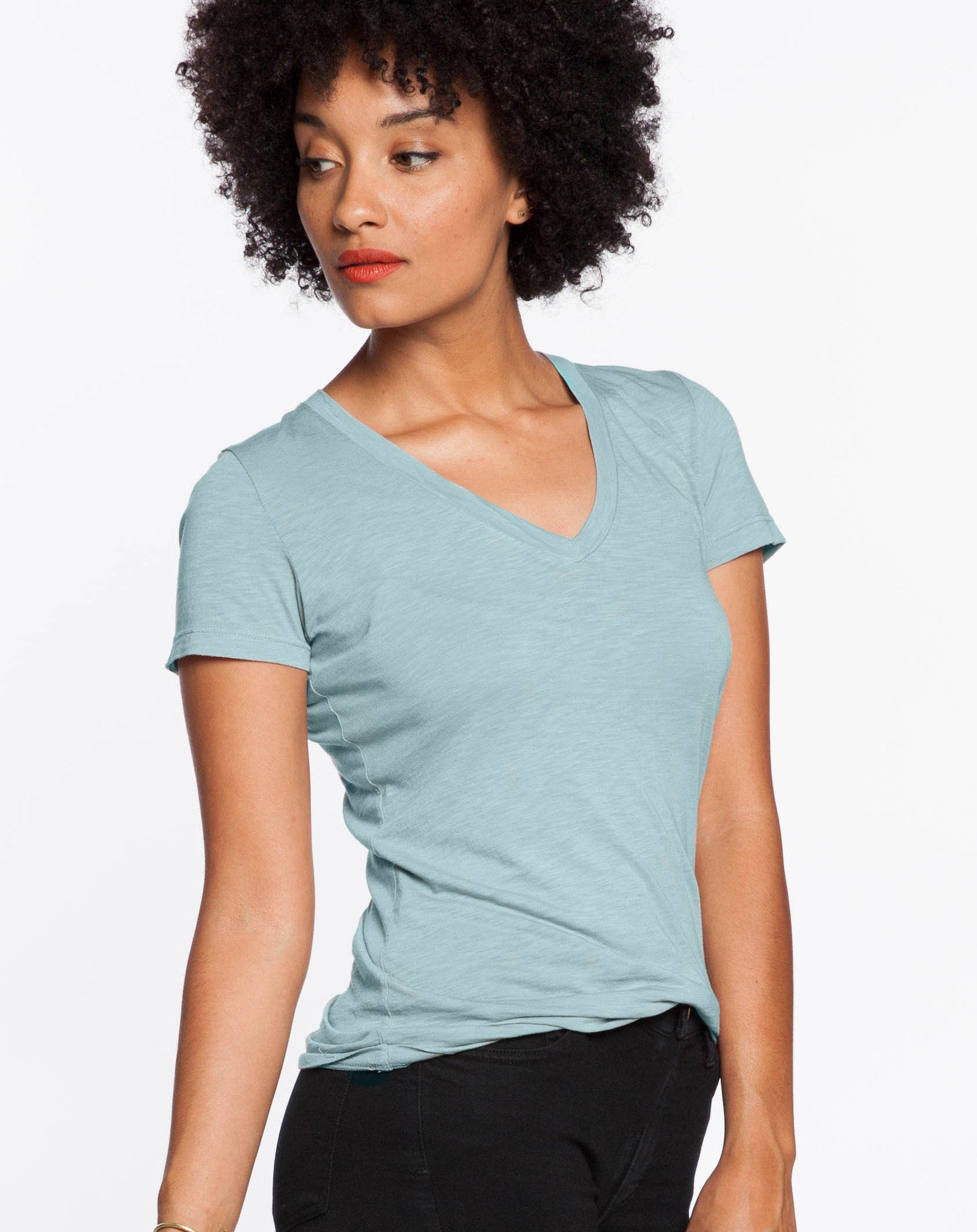 Slub V-Neck - Stone Blue