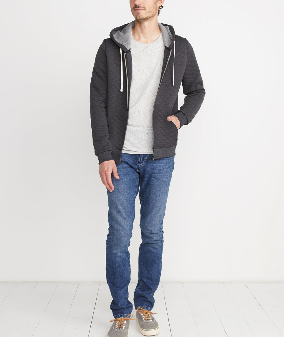 Quilted Zip Hoodie Charcoal Heather