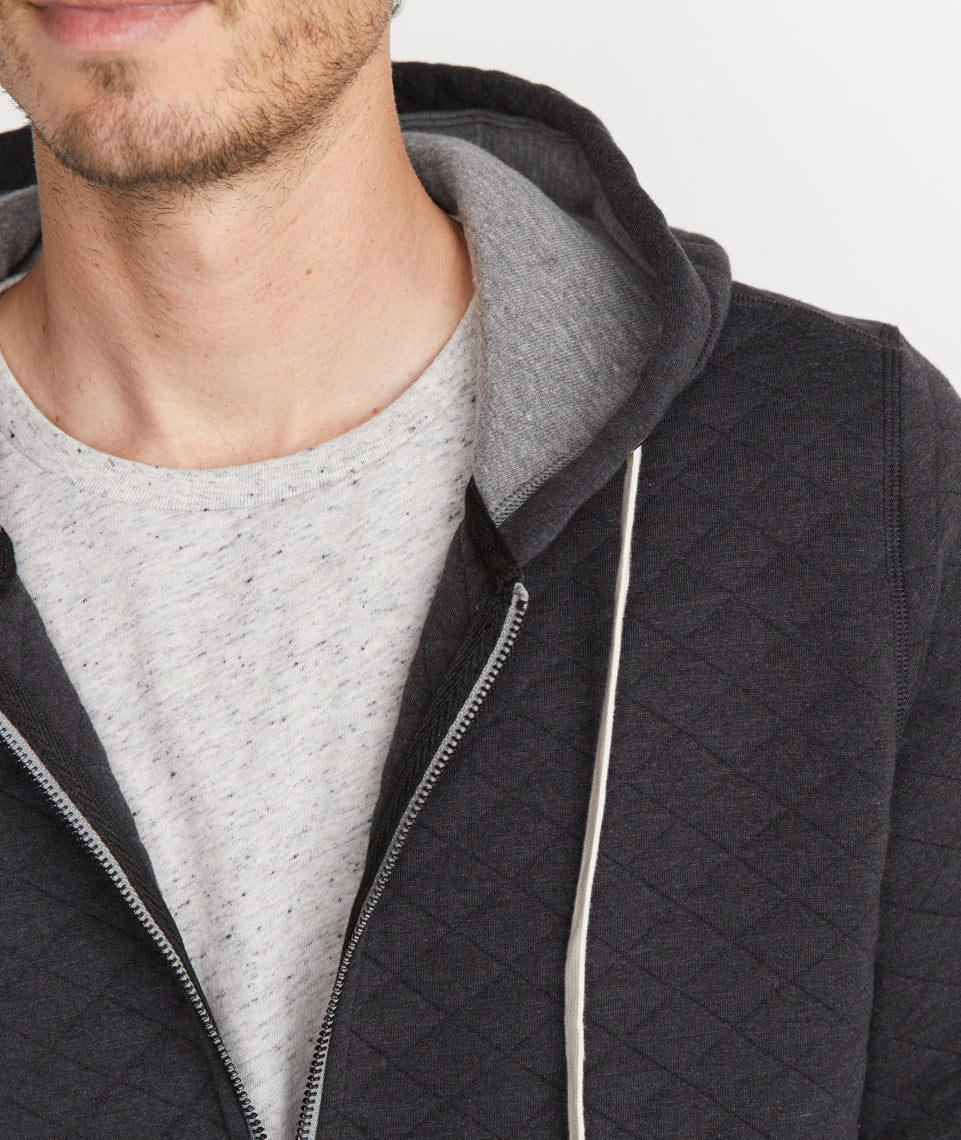 Quilted Zip Hoodie Charcoal Heather