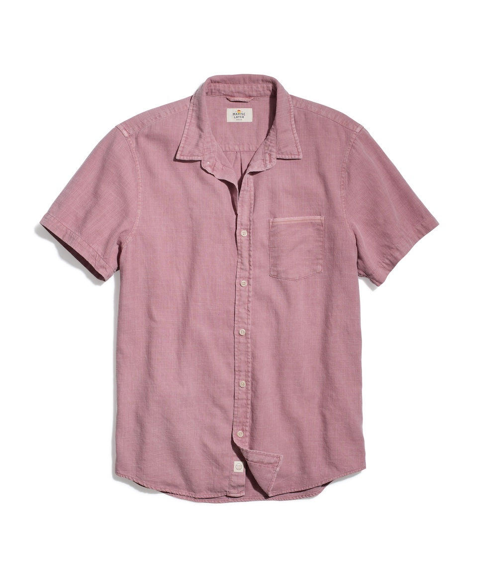 Short Sleeve Selvage Cotton Shirt Dusty Pink