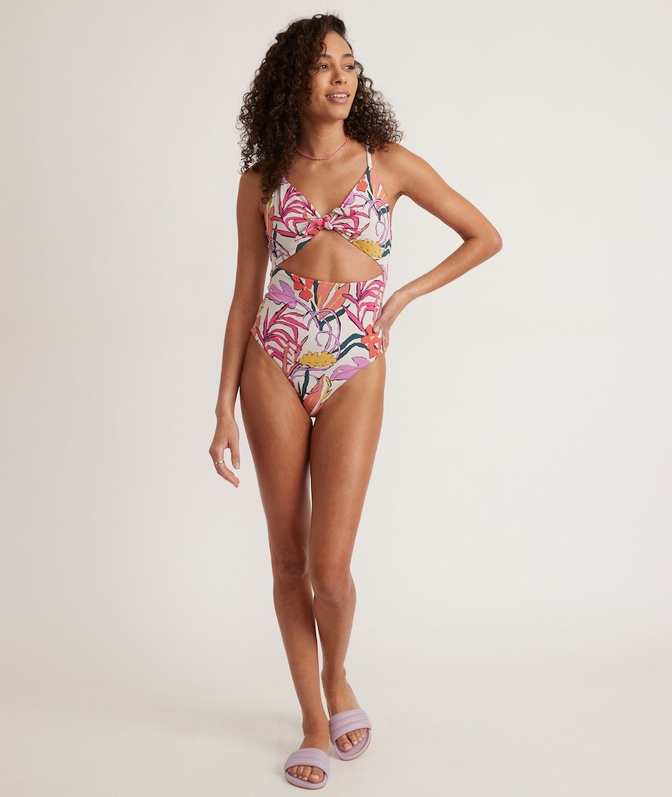 Havana Tie Front One Piece Tropical Floral