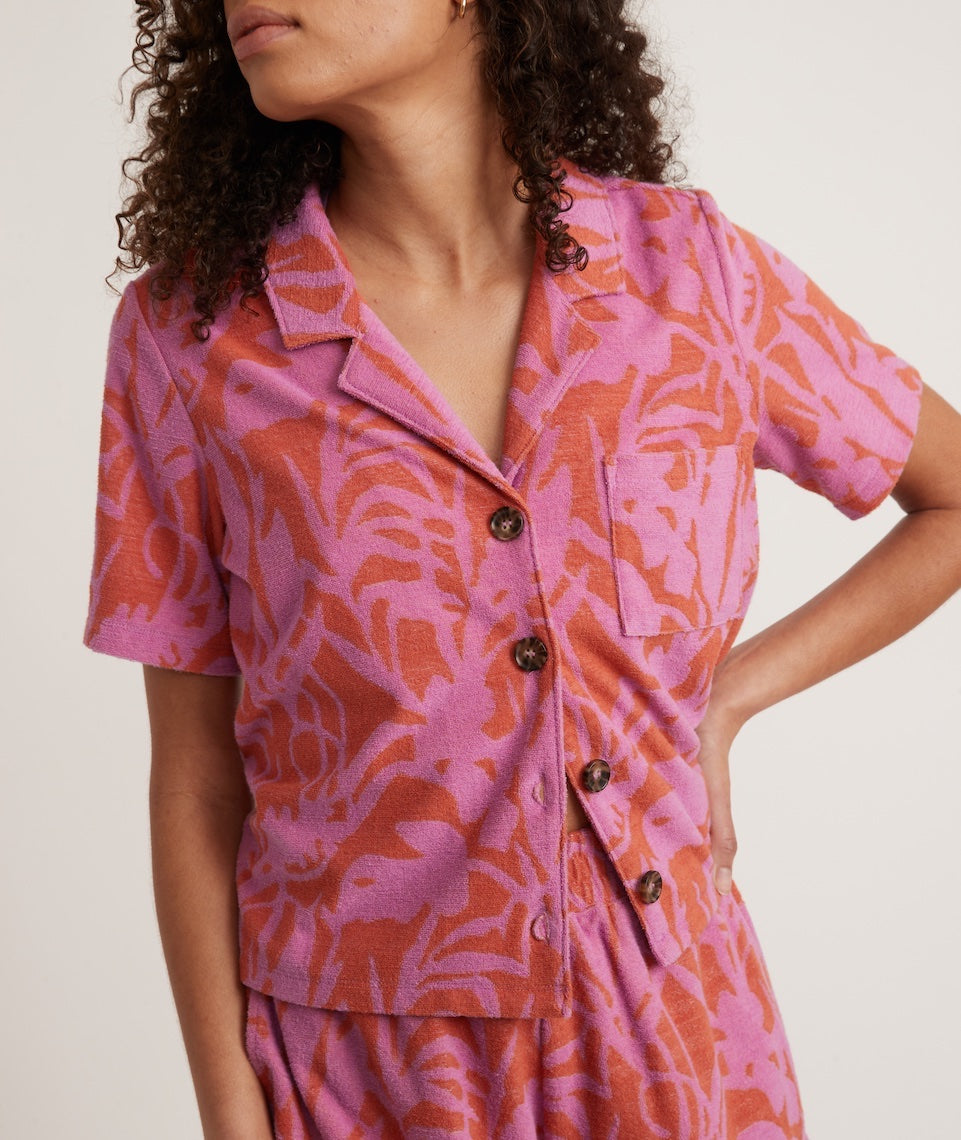 Terry Out Resort Shirt Orange/Lavender Floral Print