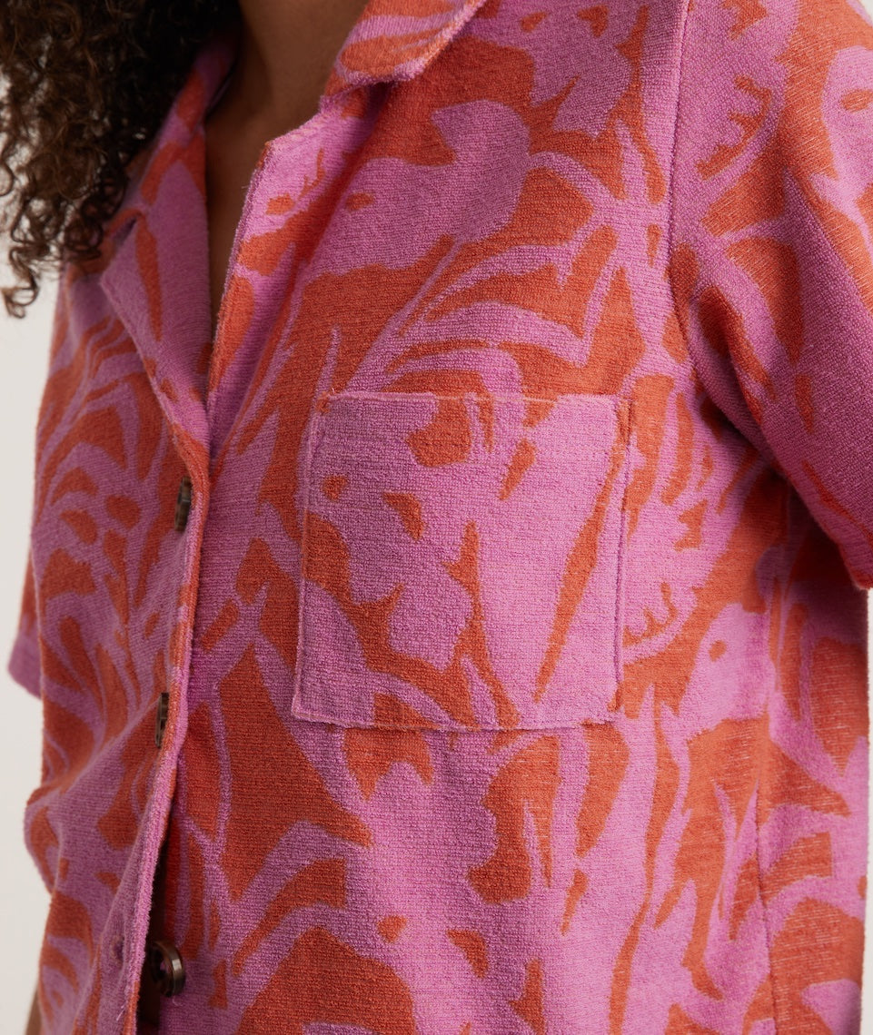 Terry Out Resort Shirt Orange/Lavender Floral Print