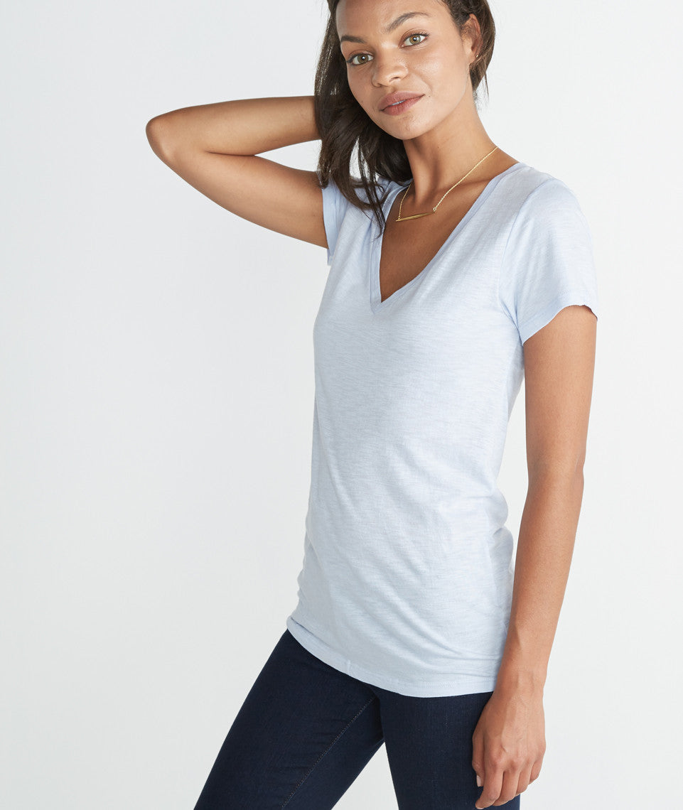 Slub V-neck - Halogen Blue