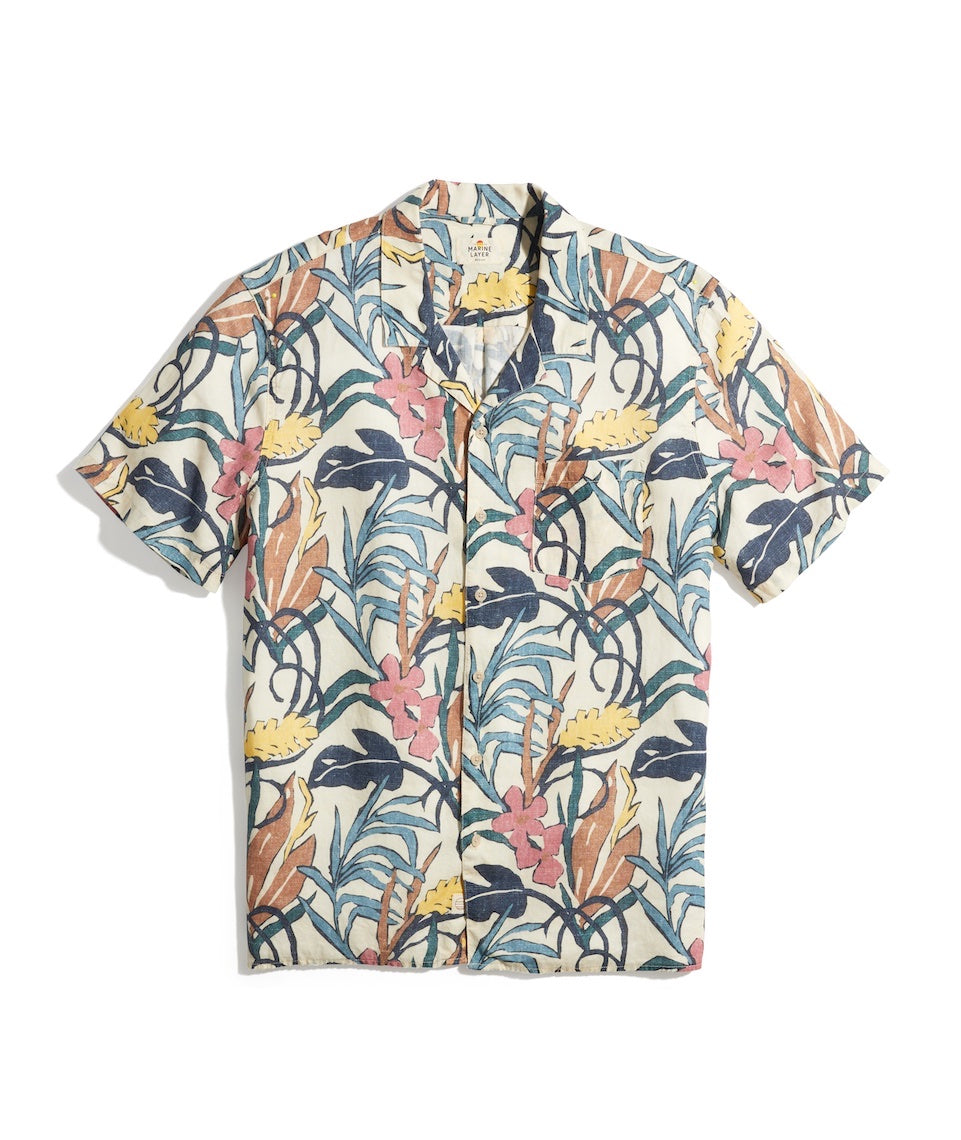 Short Sleeve Printed Resort Shirt Natural Floral Print