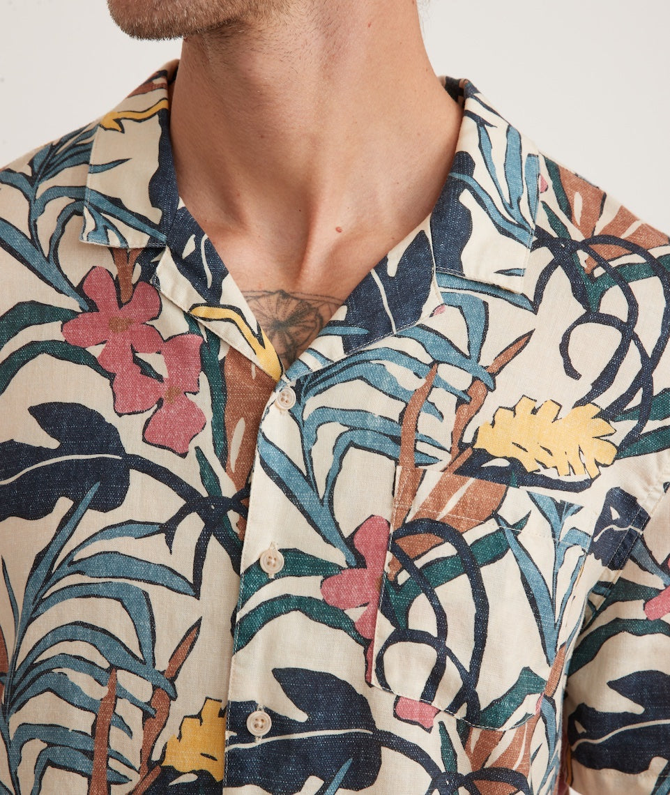 Short Sleeve Printed Resort Shirt Natural Floral Print