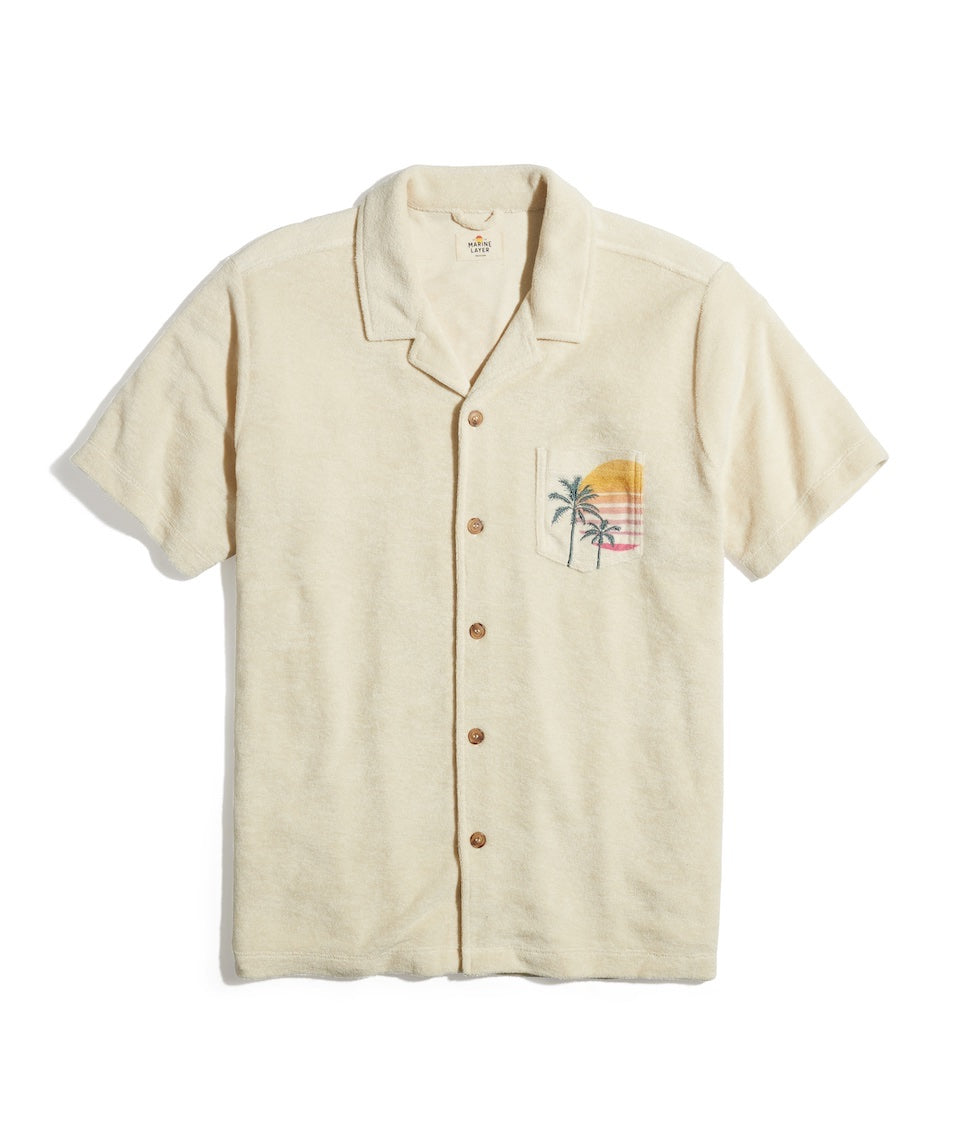 Short Sleeve Terry Out Resort Shirt Creme Brulee Print