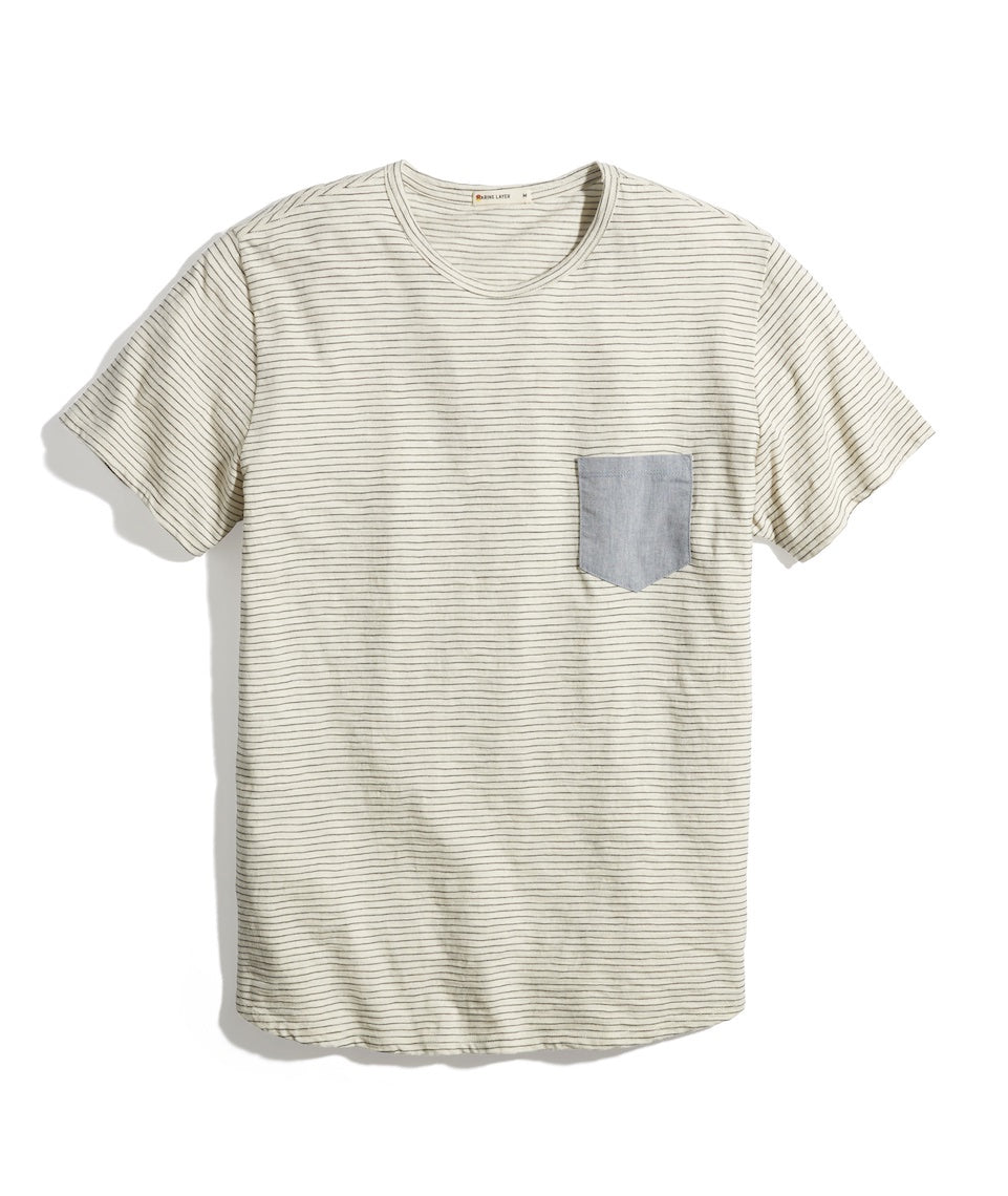 Saddle Hem Chambray Pocket Tee Natural/Black Stripe