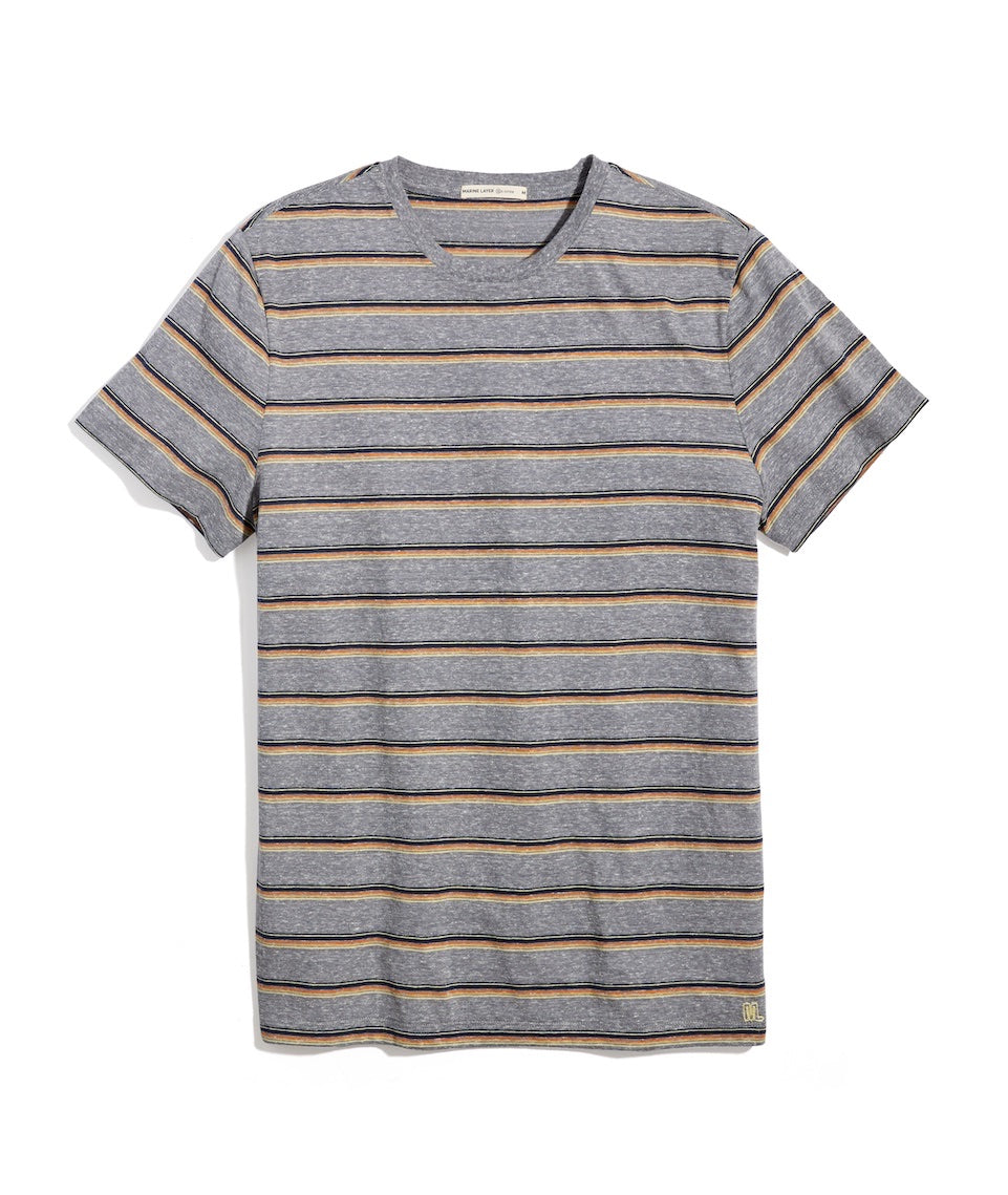 Signature Crew Tee Heather Grey Sunset Stripe