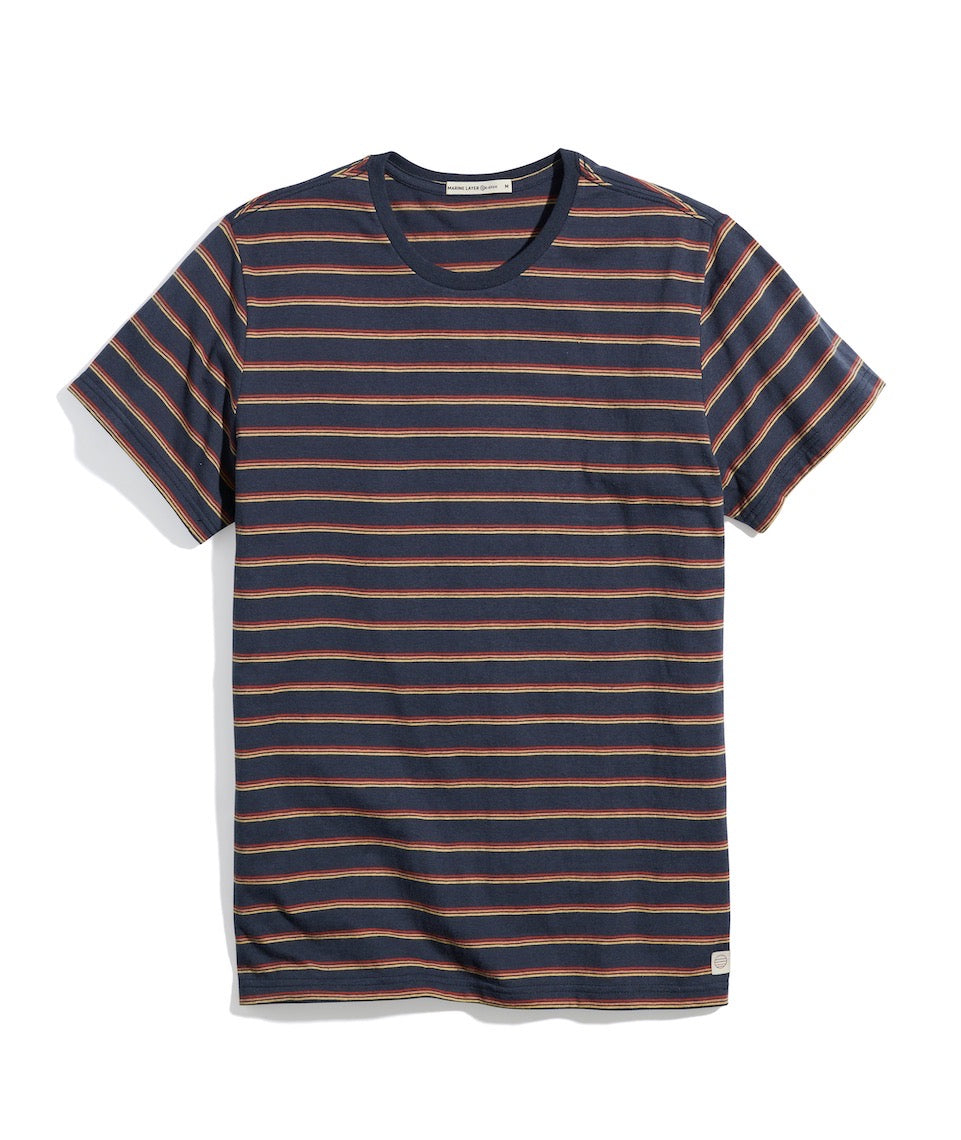 Signature Crew Tee Navy Sunset Stripe