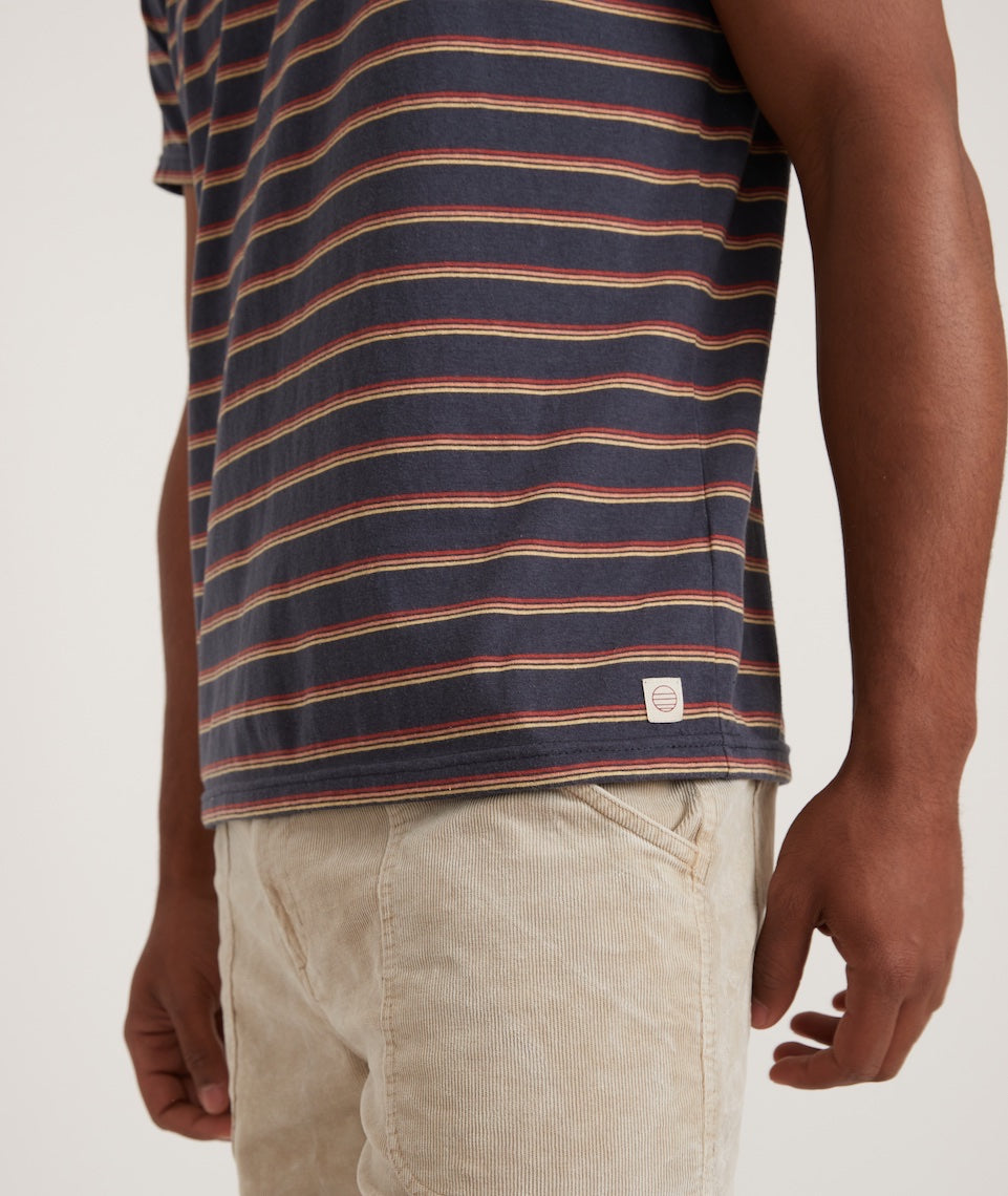 Signature Crew Tee Navy Sunset Stripe